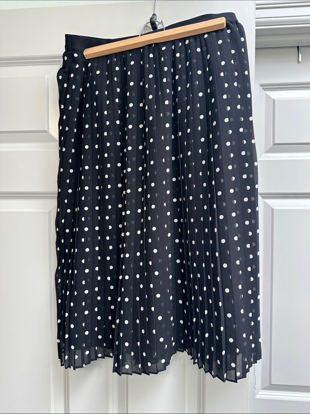 a new day Black and White Polka Dot Pleated Midi Skirt